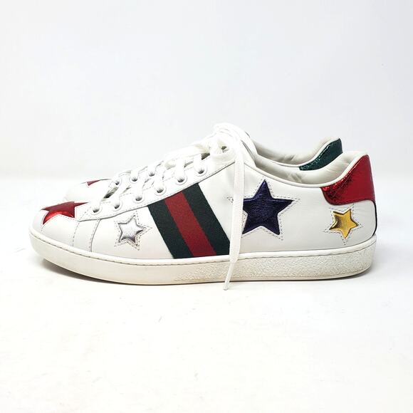 Gucci Ace Metallic Star Sneakers Shoes White Leather 454562 Size 37.5 / US 7.5 - Picture 5 of 10